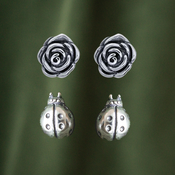 Rose and Ladybug Stud Set
